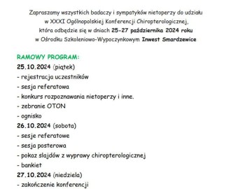 Monitoring zasiedlenia skrzynek nietoperzowych w trzech Parkach ZPKWŁ, <p>XXXI Ogólnopolska Konferencja Chiropterologiczna</p>